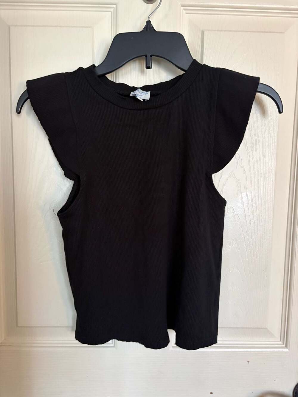 Blue Rain Francesca's Black Ribbed Ruffle Sleeve Top Size L